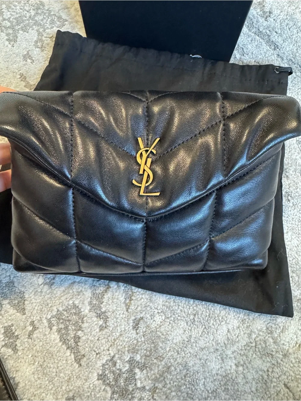 Yves Saint Laurent Black Quilted Leather Puffer Clutch with Gold YSL Logo - Picture 2 of 14